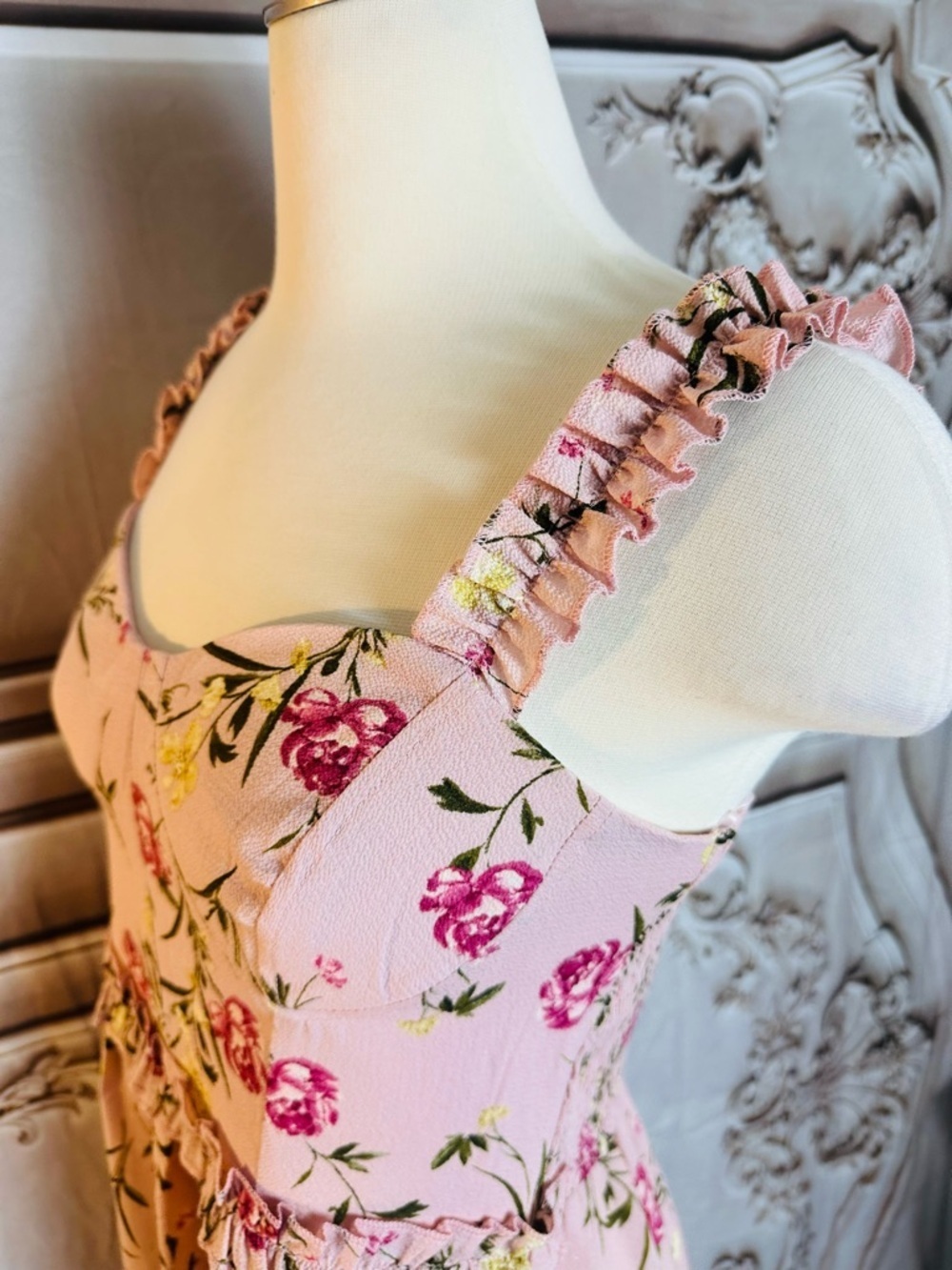 Pink Floral Ruffle-Trim Maxi Dress - Picture 6 of 12